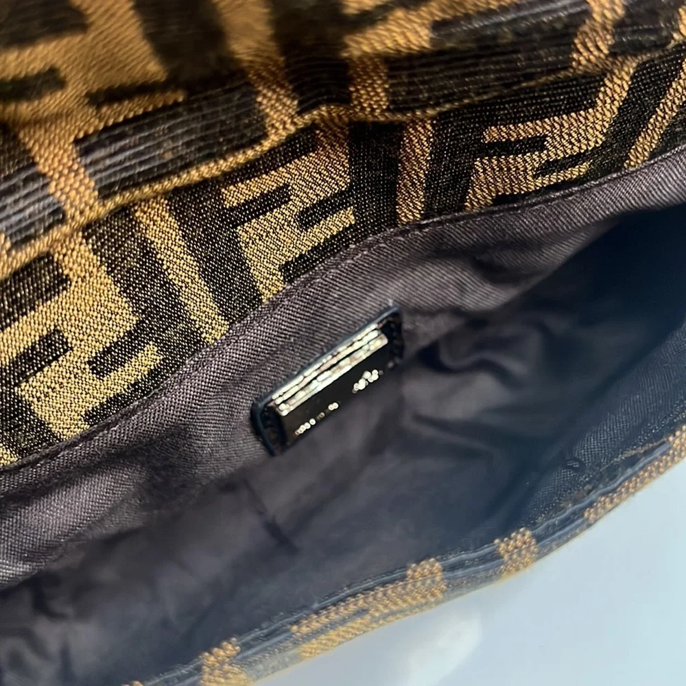 Fendi Vintage Zucca Baguette Shoulder Bag Brown Monogram Canvas Chain Strap - Picture 10 of 14